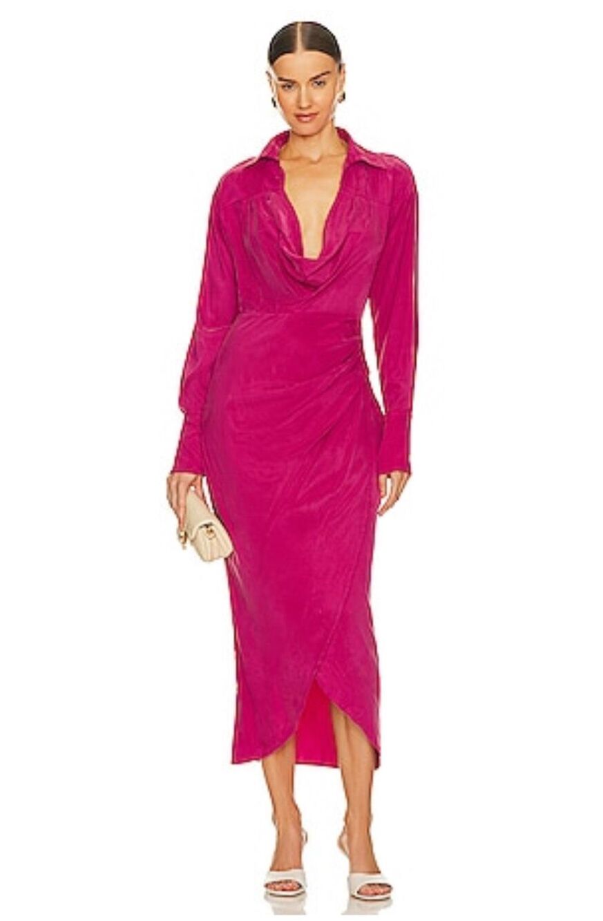 Sovere Atone Revolve Midi Shirt Dress in Magenta Size Small